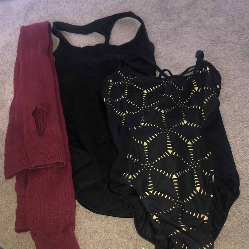 bundle of dance leotards and leg warmers!